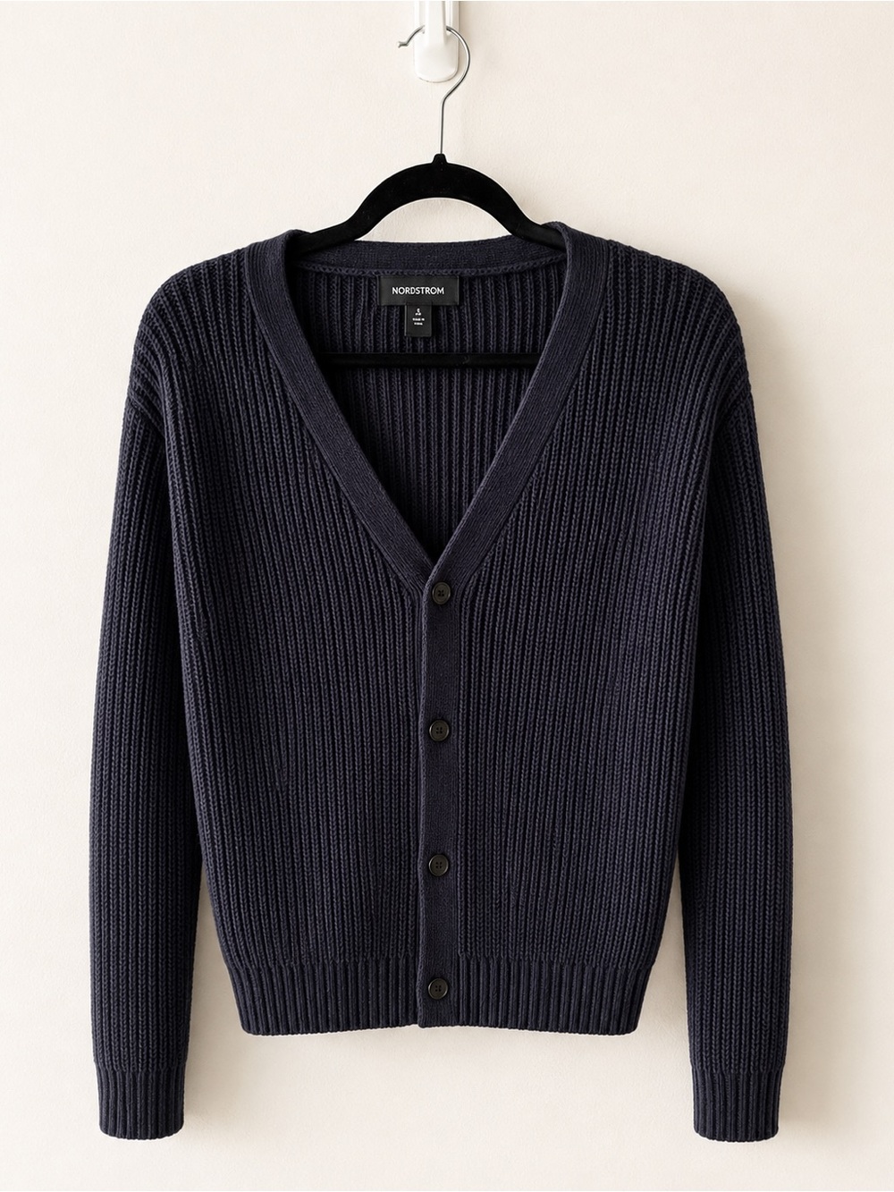 Nordstrom Navy Ribbed Knit V-Neck Slouchy Cardigan Sweater SZ S - Picture 2 of 8